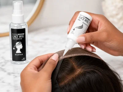 Applying lace wig adhesive and scalp protector for secure, damage-free hold