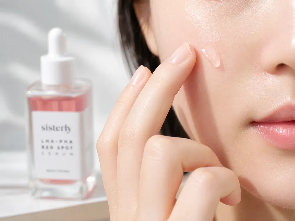 LHA PHA exfoliating serum application showing lightweight texture