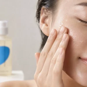 Patting hyaluronic toner into skin for hydration absorption